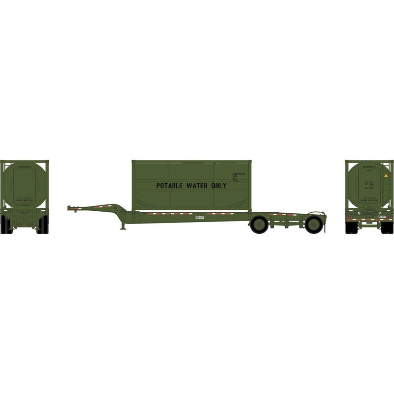 HO Drop-Frame Spread-Axle Chassis with Container, Chassis- Green #122477; Container- USAU #225549 1