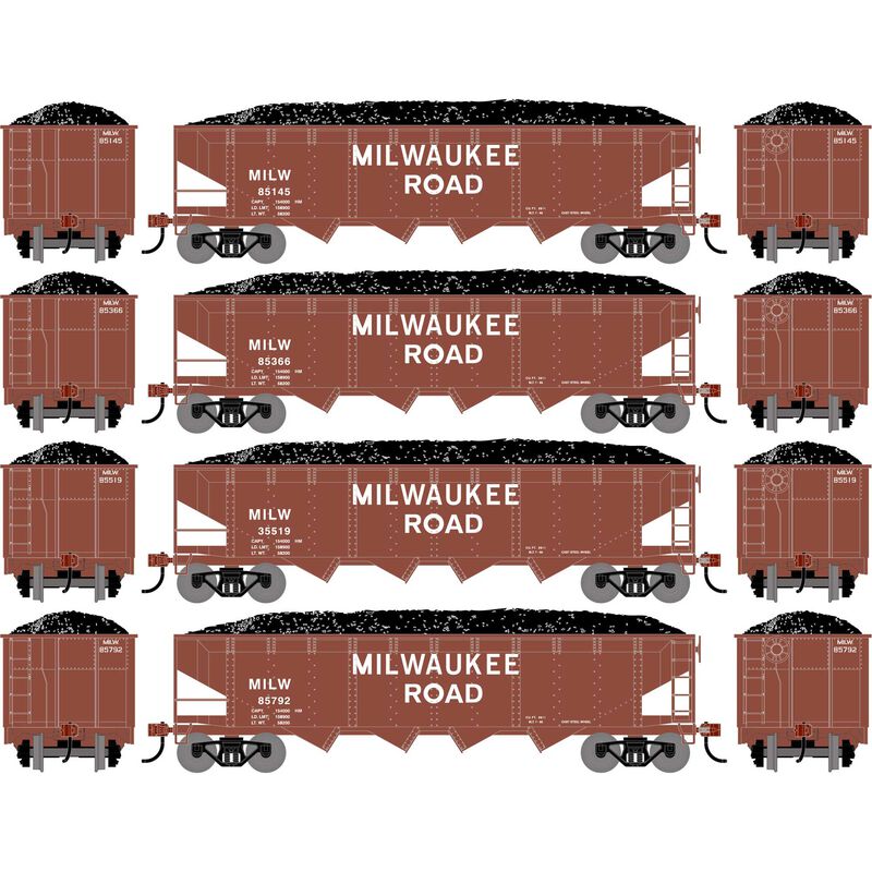 HO ATH 40' 4-Bay Offset Hopper with Load, MILW #85145/85366/85519/85792 (4)