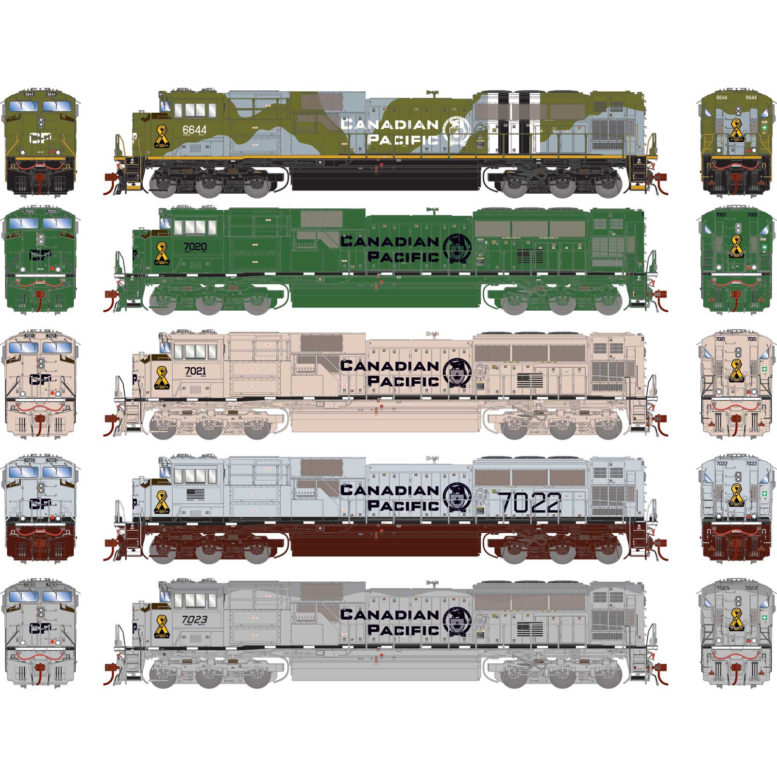HO GEN EMD SD70ACU Locomotive with DCC & Sound, CP Military Tribute Set 6644/7020/7021/7022/7023 (5)