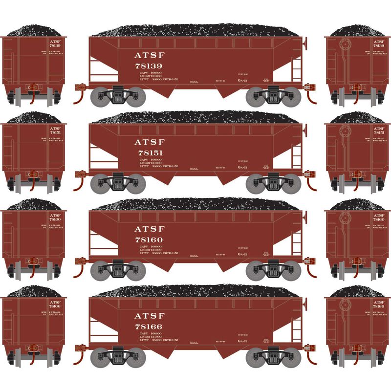 HO 34' 2-Bay Offset Hopper with Coal Load, ATSF #78139 / 78151 / 78160 / 78166 (4)